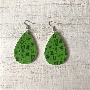 Green St. Patrick’s Day Irish Faux Leather Teardrop Earrings